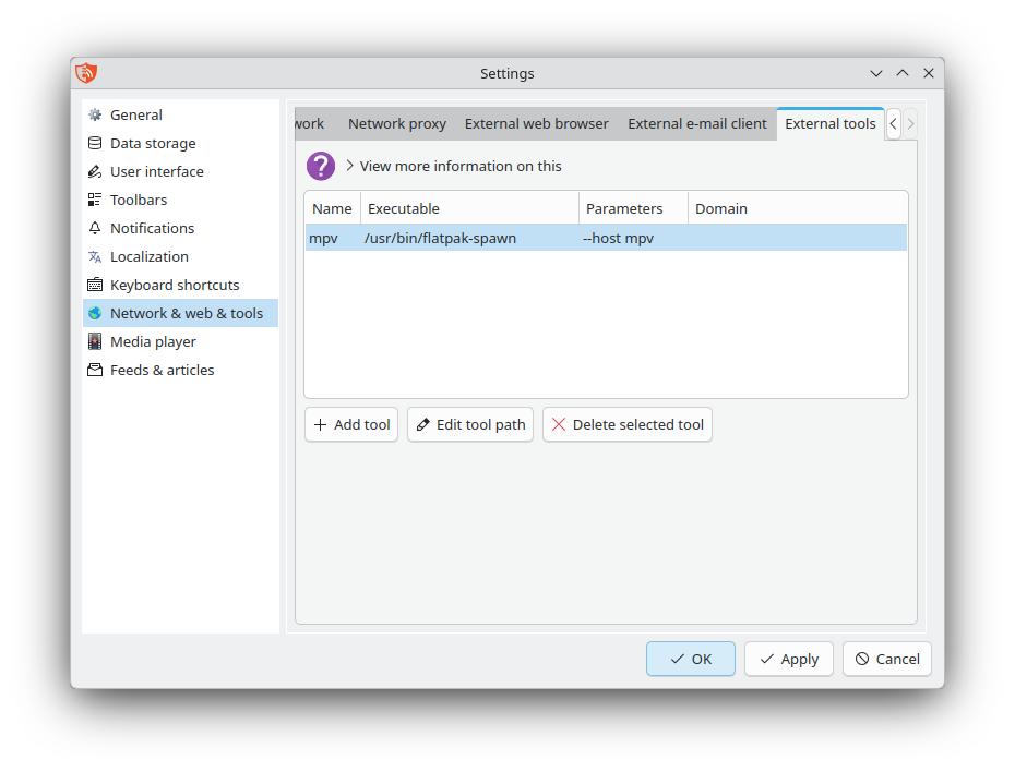 External tools settings